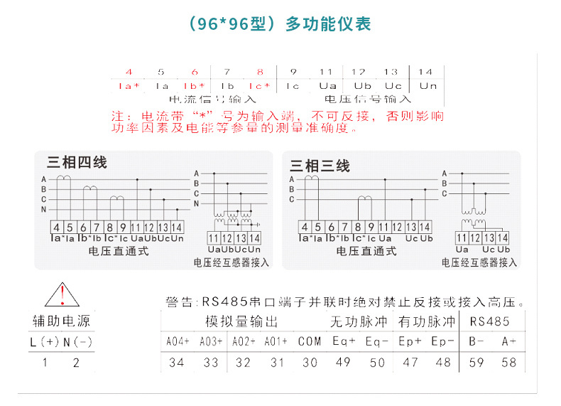 澤沃電子三相電壓表ZW-U-3X4系列三相多功能電力儀(圖6)